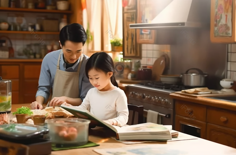 父亲节爸爸在家辅导女儿做作业摄影图,高清,摄影图,摄影图片,图片大全,摄影图免费下载